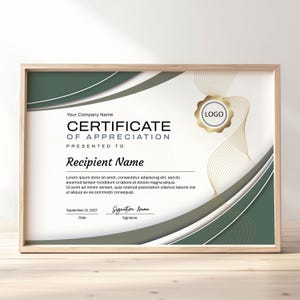 Modern Sage Green Certificate of Appreciation Printable Appreciation Award Certificate Template Editable Certificate Award Download Jet058