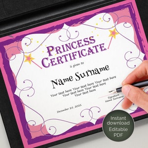 Princess Certificate Template EDITABLE Certificate Template | Etsy
