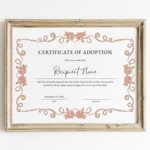 Stepmother Adoption to Our Family Certificate Template - Etsy