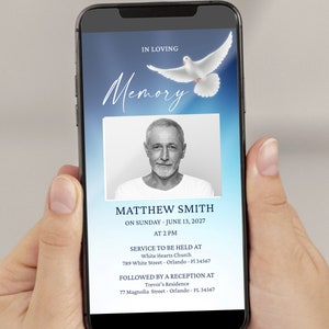 Digital Funeral Announcement, Funeral Electronic Invitation Template, In Loving Memory Editable Evite, Smartphone Invite Download Jet227