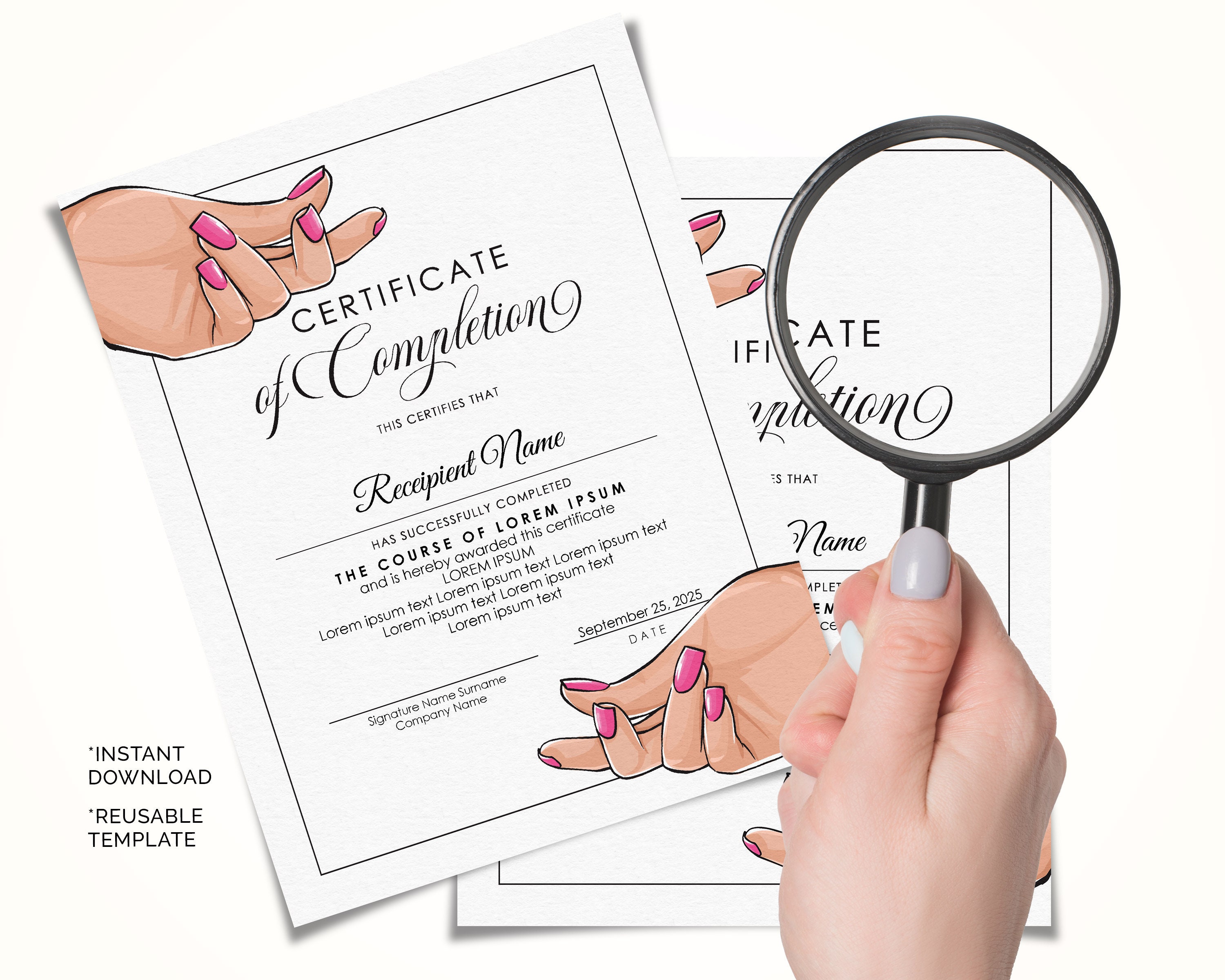 EDITABLE Nail Certificate of Completion Beauty Manicure Nails Etsy