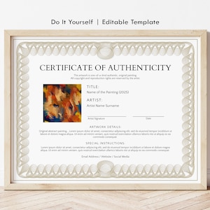 Editable Certificate of Authenticity for Artwork, Authenticity Certificate COA Template, Authenticity Artist Certificate Download Jet316