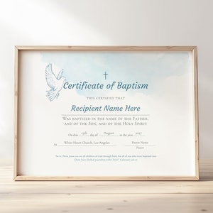 Editable Baptism Certificate Template, Printable Certificate of Baptism, Elegant Watercolor Baptism Template Digital Download, Jet313