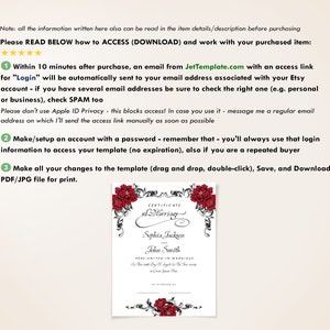 Gothic Wedding Editable Certificate Template Printable - Etsy