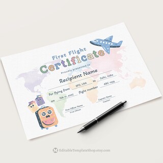 Certificado Primeiro Voo Infantil - 30 Unidades 21,6x28cm, Celebração Conquista Aviação