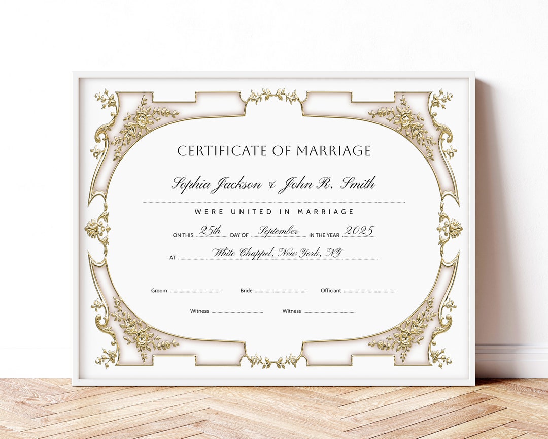 Editable Wedding Certificate Printable Certificate of Marriage Wedding ...