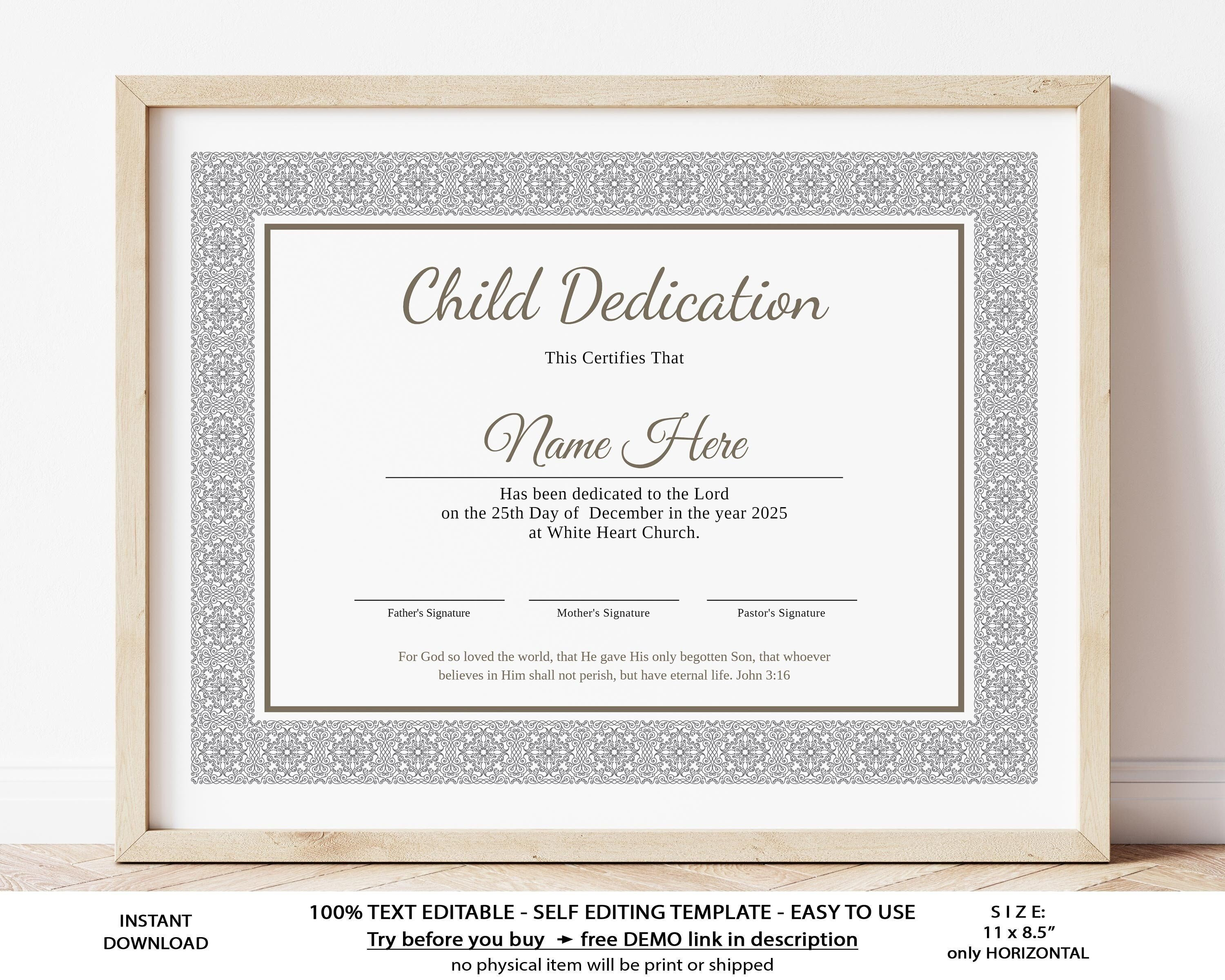 Child Dedication Certificate Template Baby Dedication Etsy Australia Child Dedication Certificate Template Baby Dedication Etsy Australia
