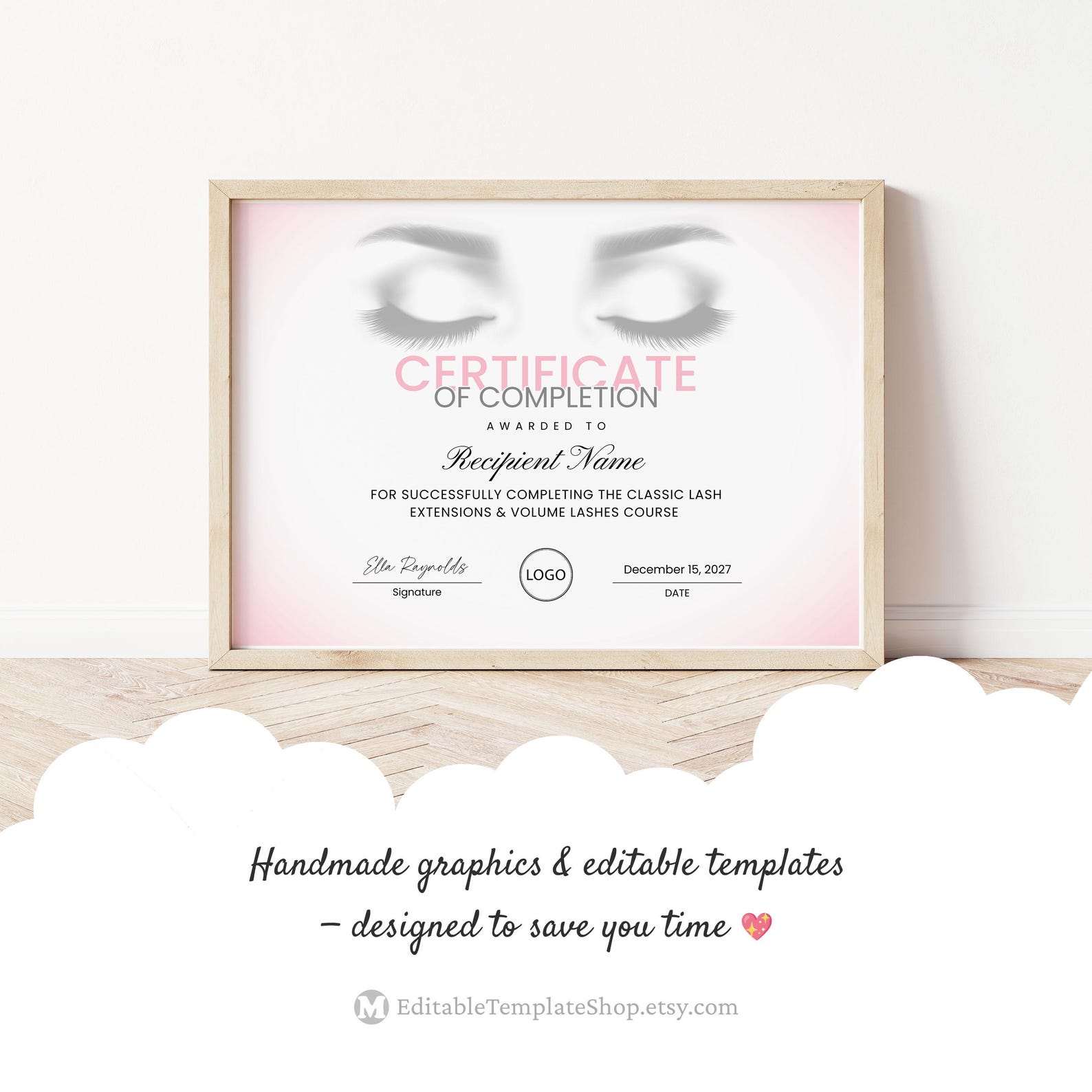 Certificate of Completion Eyelash Extension EDITABLE Printable Lashes ...