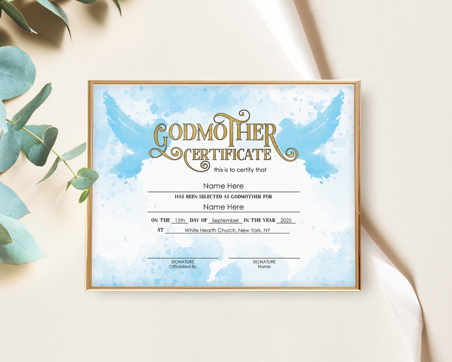 Editable Godmother Certificate Template Printable Baptism | Etsy