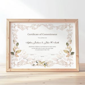 Certificate of Commitment, Editable Printable Marriage Certificate Template, Wedding Gift Certificate, Wedding Keepsake Digital Download 248