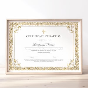 Baptism Certificate Template, Printable Certificate of Baptism, Editable Church Templates, Minimalist Christening Keepsake Download Jet222
