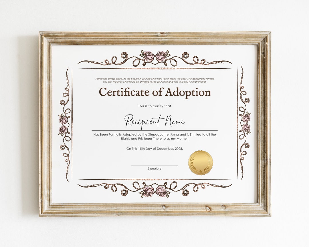 Stepmother Adoption Certificate Template Editable Printable - Etsy