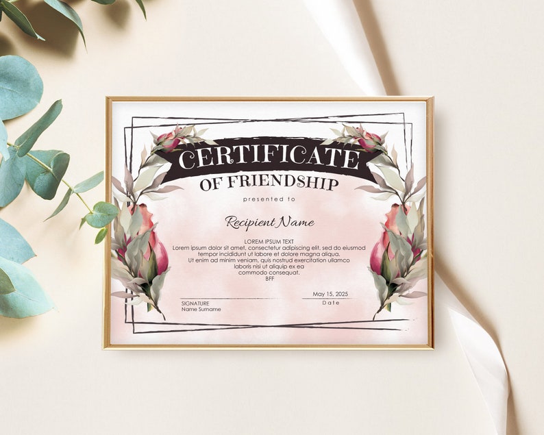 Editable Friendship Certificate Template Printable | Etsy
