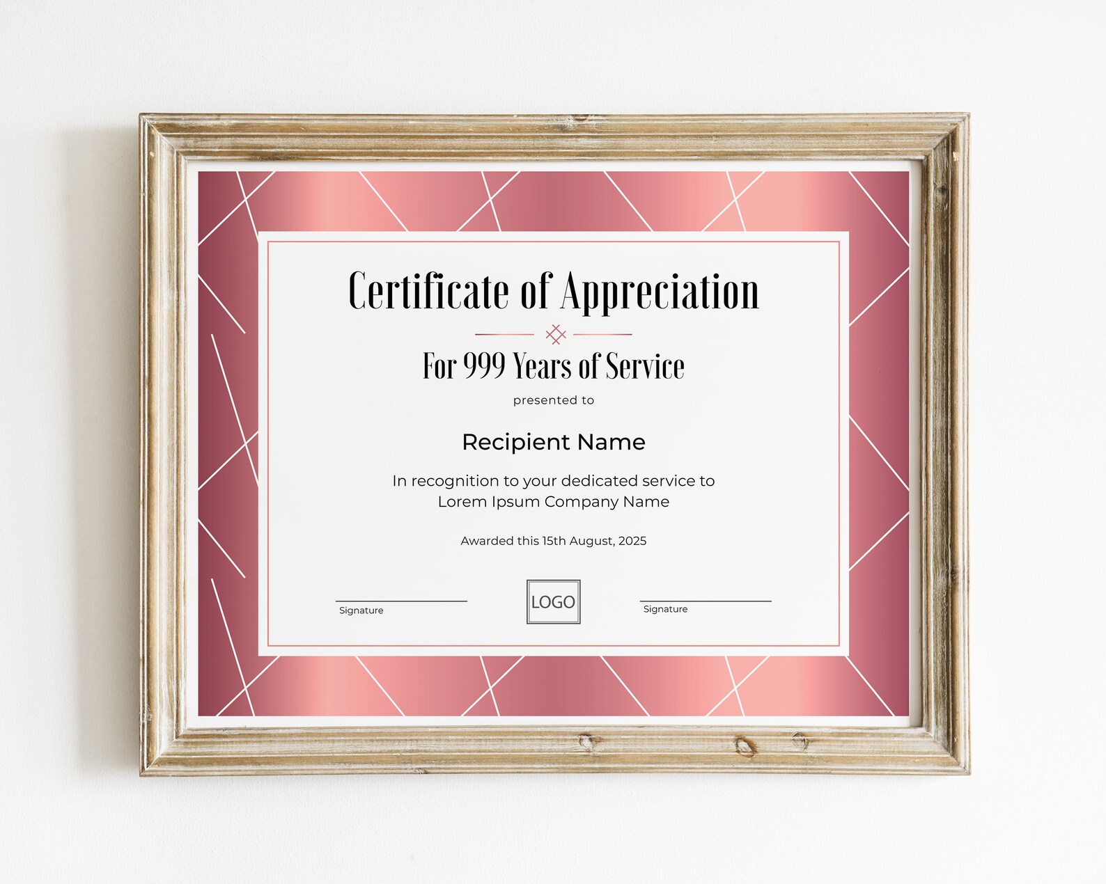 25 Years of Service EDITABLE Certificate of Appreciation Template ...