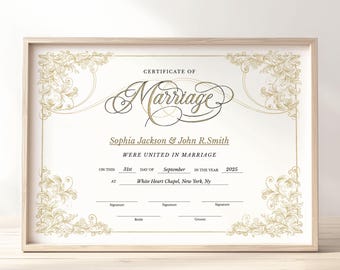 Modern Wedding Certificate Template, Editable Printable Certificate of Marriage, Marriage Keepsake, Wedding Gift Instant Download Jet089