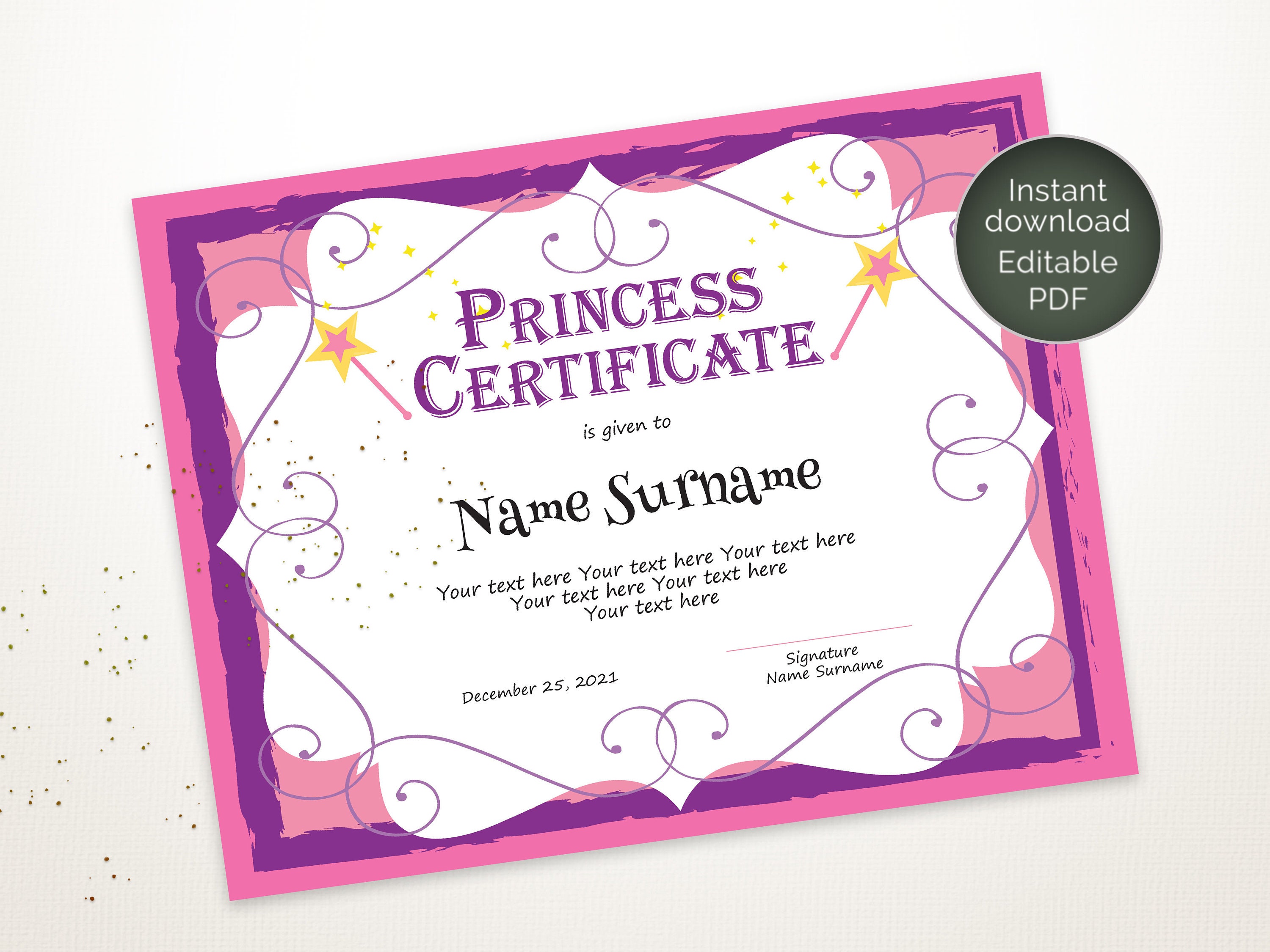 Princess Certificate Template EDITABLE Certificate Template | Etsy