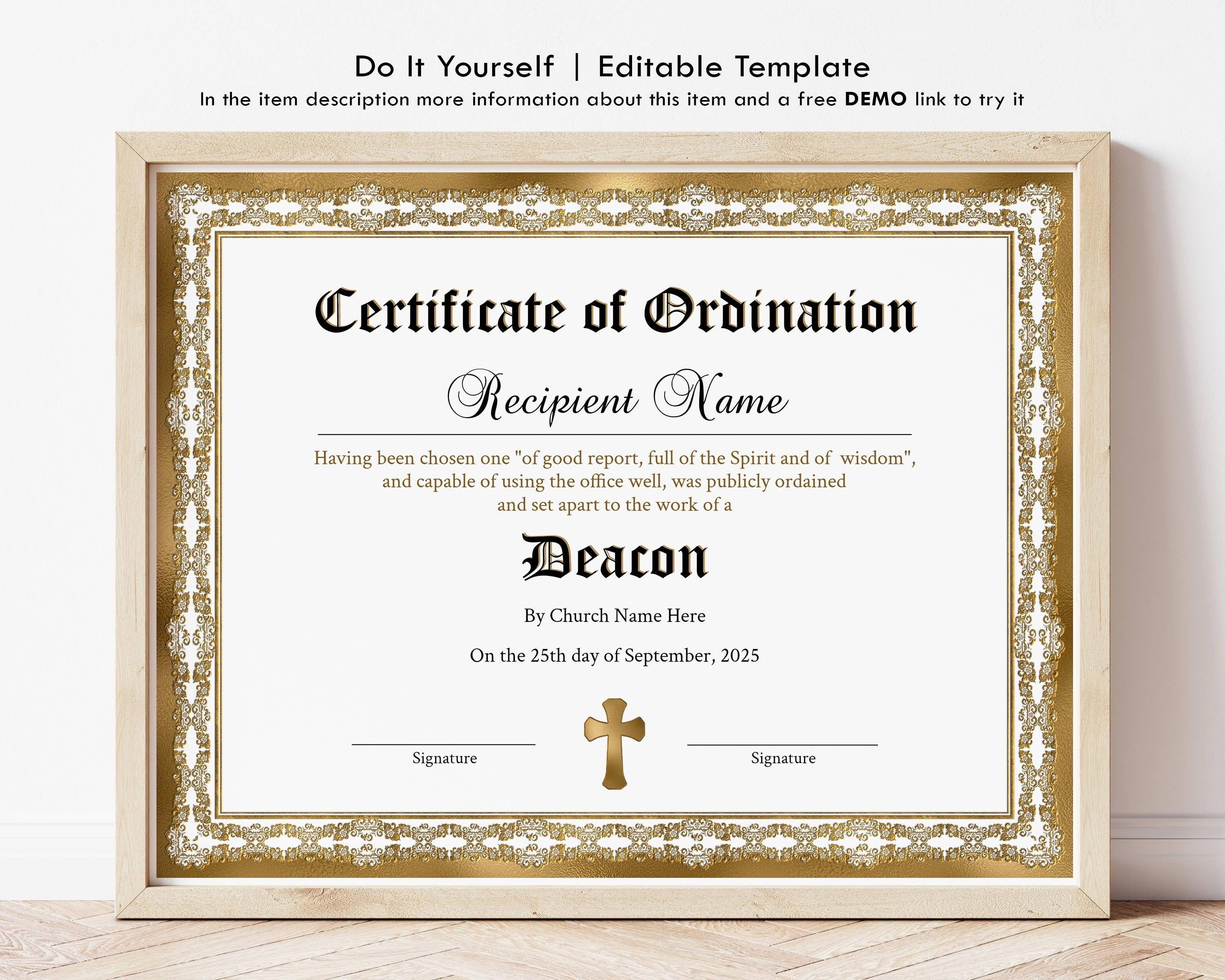 Deacon Ordination Certificate Template Printable Certificate Of