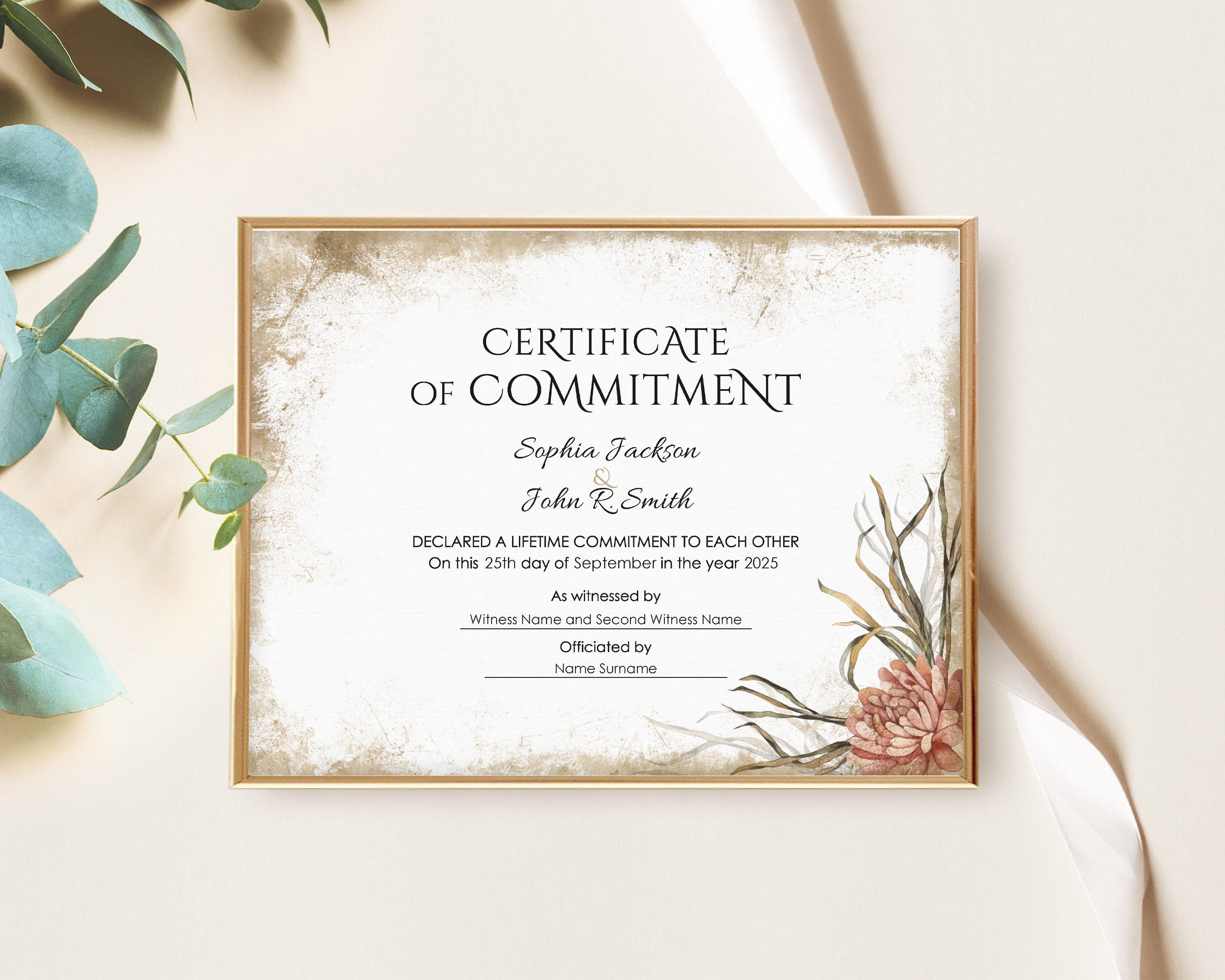 Editable Commitment Ceremony Certificate Template Printable Etsy