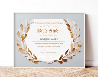 Editable Bible Study Certificate of Completion Template, Bible Study Course Certificate of Recognition Ministry Certificate Download Jet353