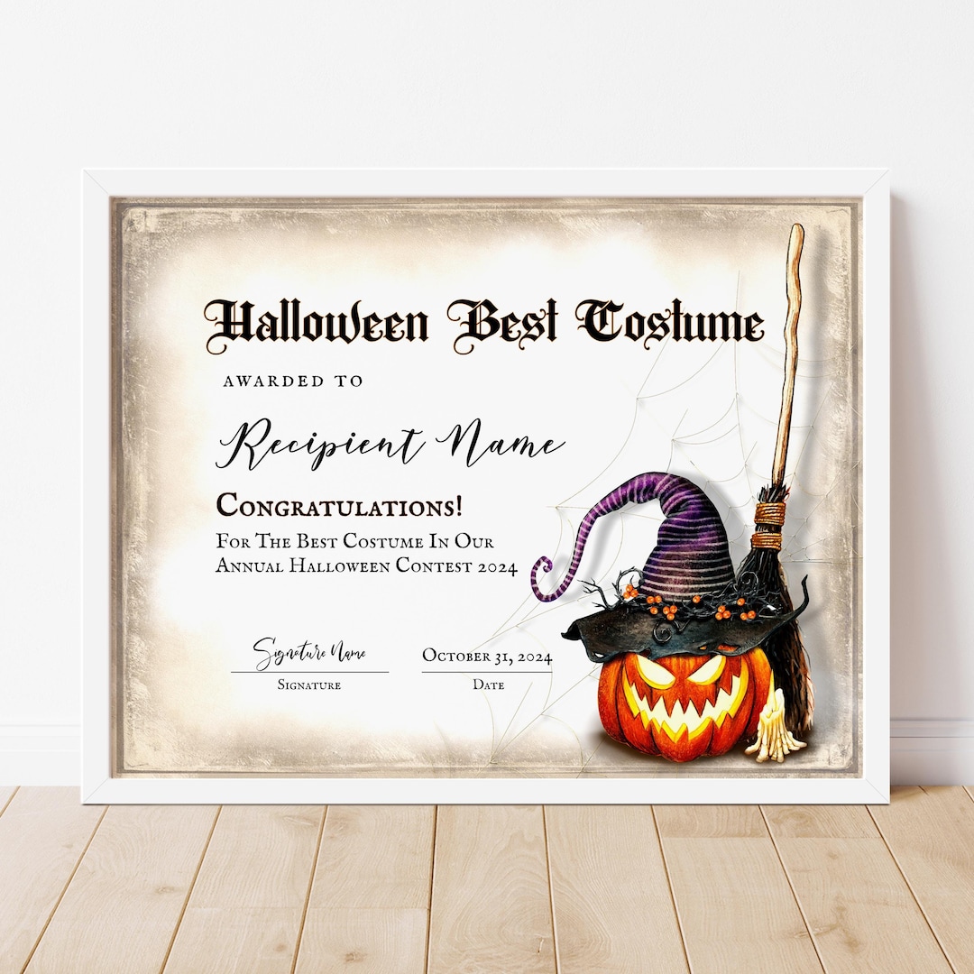 Vintage Halloween Certificate Template, Editable Halloween Best Costume ...