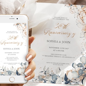 Editable Wedding Anniversary Invitation Template, Printable Party Invite, 25th 30th 40th 50th Anniversary Party DIY Template Download Jet148