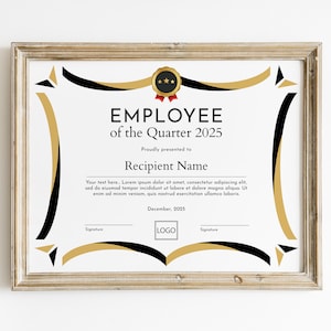 Editable Employee of the Quarter, Printable Employee Gift Award, Gift ...