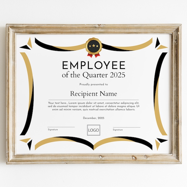 Editable Employee of the Quarter, Printable Employee Gift Award, Gift Certificate Template, Custom Award, Personalized Gifts Download Jet123