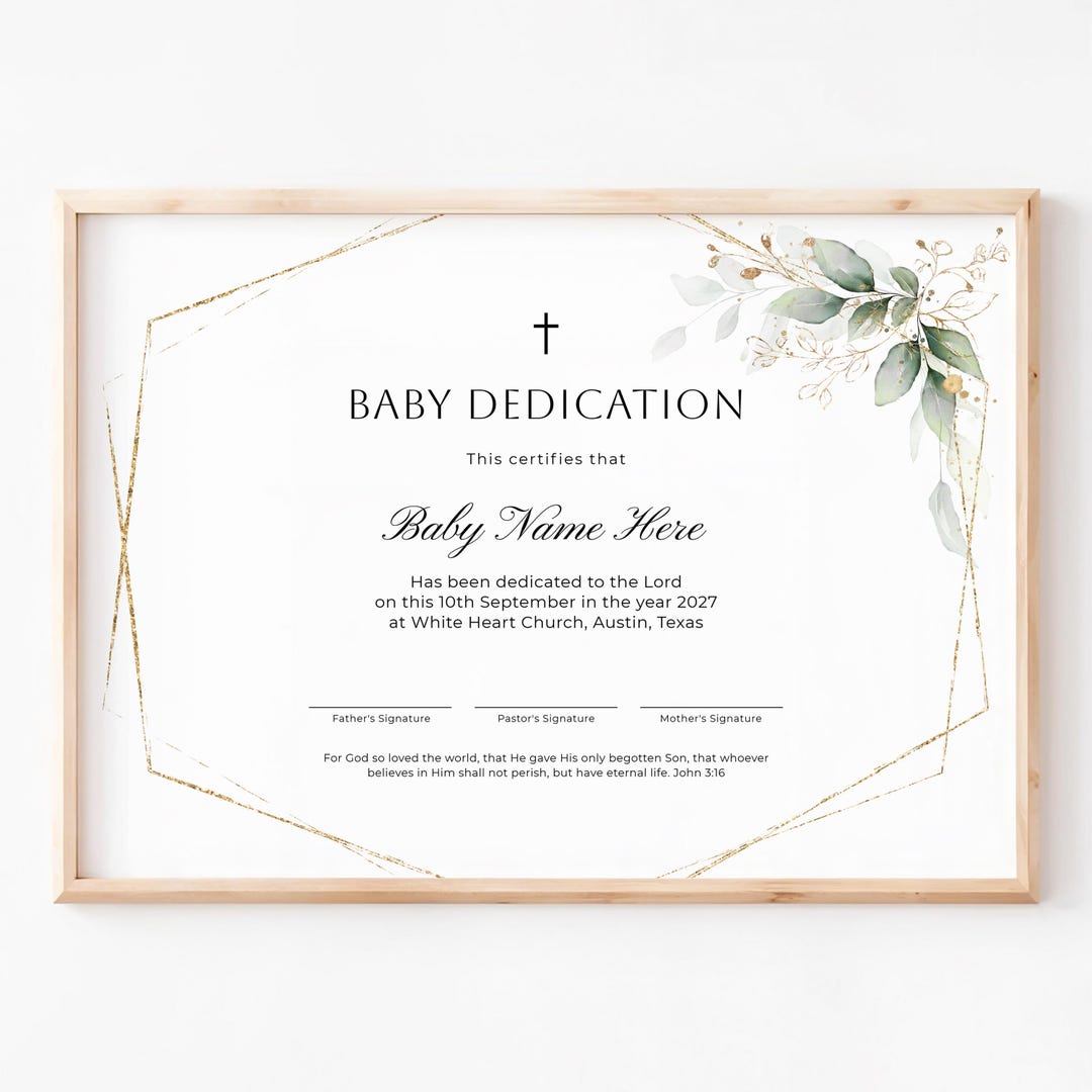 Classic Baby Dedication Template Editable Presentation Certificate ...