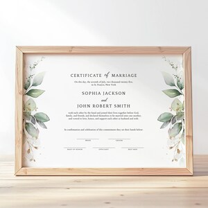 Elegant Wedding Certificate Template, Printable Certificate of Marriage, EDITABLE Wedding Keepsake Certificate Customizable, Digital Jet017