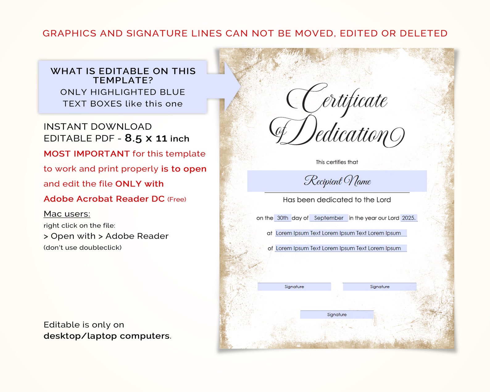 Editable Certificate of Dedication to the Lord Printable | Etsy