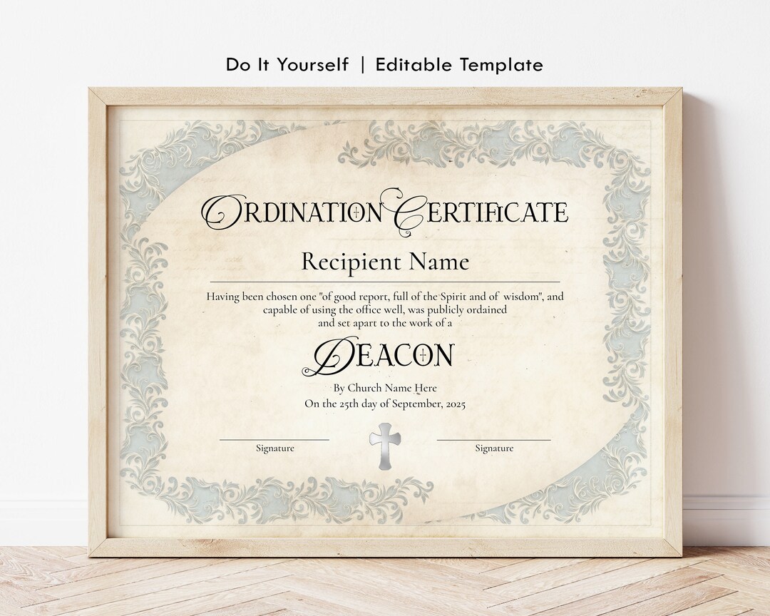 Deacon Ordination Certificate Template, Printable Vintage Certificate ...