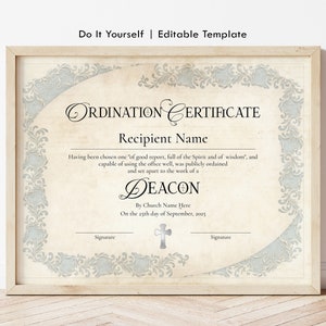 Deacon Ordination Certificate Template Printable Vintage Certificate