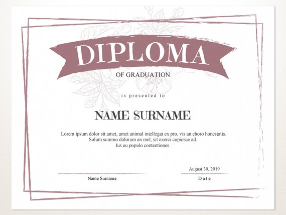 Printable Certificate Template Editable Printable Diploma Etsy