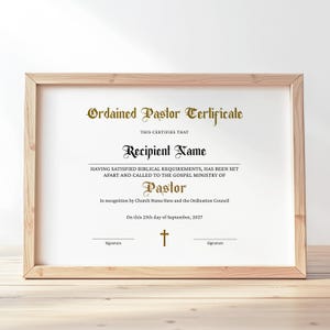 Pastor Ordination Certificate Template, Editable Certificate of Ordination Printable Luxury Ministry Certificate Church Certificate Jet310