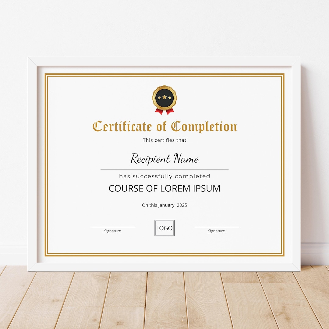 Certificate of Completion Template, Editable Training Certificate ...