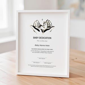 Baby Dedication Certificate Template, Baptism, Baby Christening, Child Dedication Editable Printable Church Templates Download, Jet134