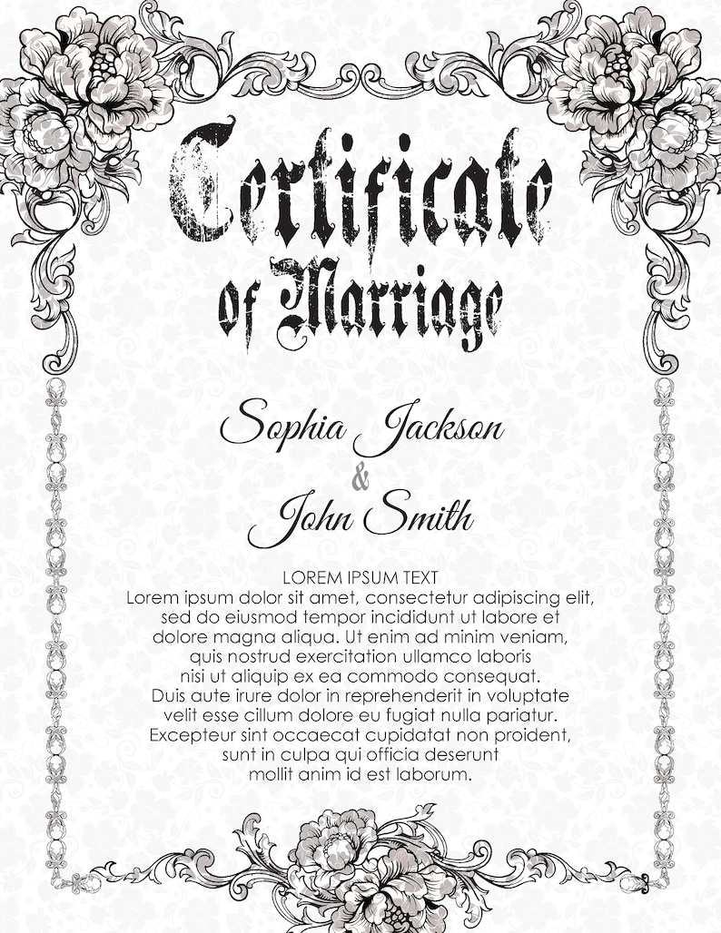Gothic Wedding Editable Certificate Template Printable | Etsy