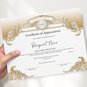 Editable Appreciation Certificate Template, Printable Vintage Church ...