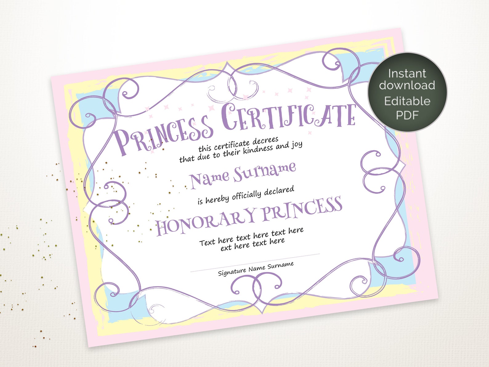 Princess Certificate Template EDITABLE Certificate Template | Etsy