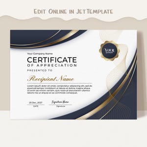 Modern Certificate of Appreciation Printable Appreciation Award Certificate Template Elegant DIY Editable Certificate Award Download Jet058 image 1