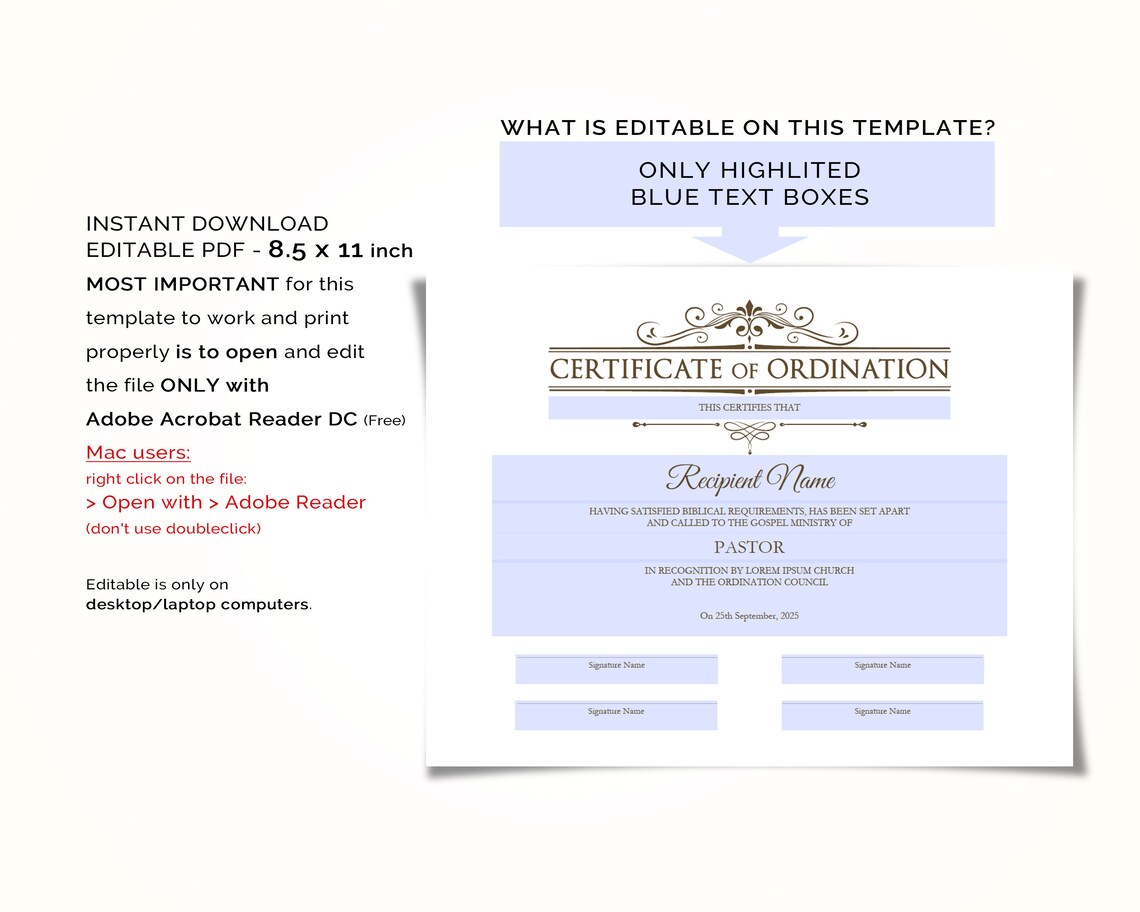 ordained minister certificate template