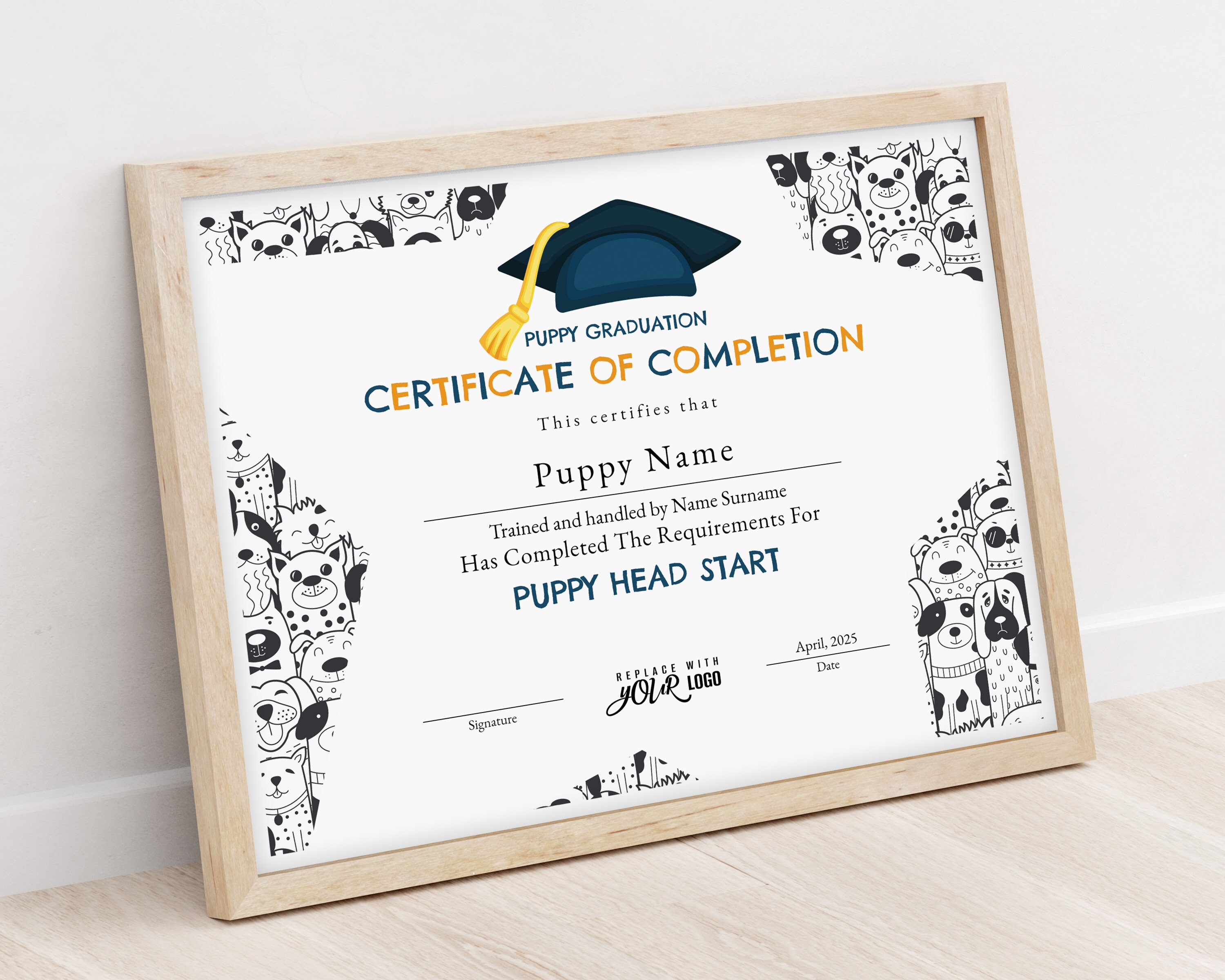 Dog Training Certificate Template Editable Puppy Graduation Etsy
