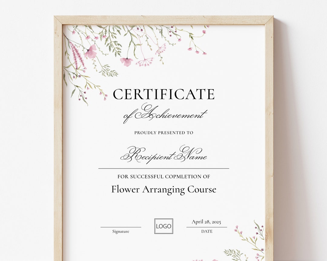 Editable Floristry Certificate Template, Flower Arranging Course