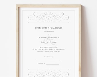 Editable Wedding Keepsake Certificate Template Printable Certificate of Marriage Personalized Wedding Gift Marriage Keepsake Download Jet105