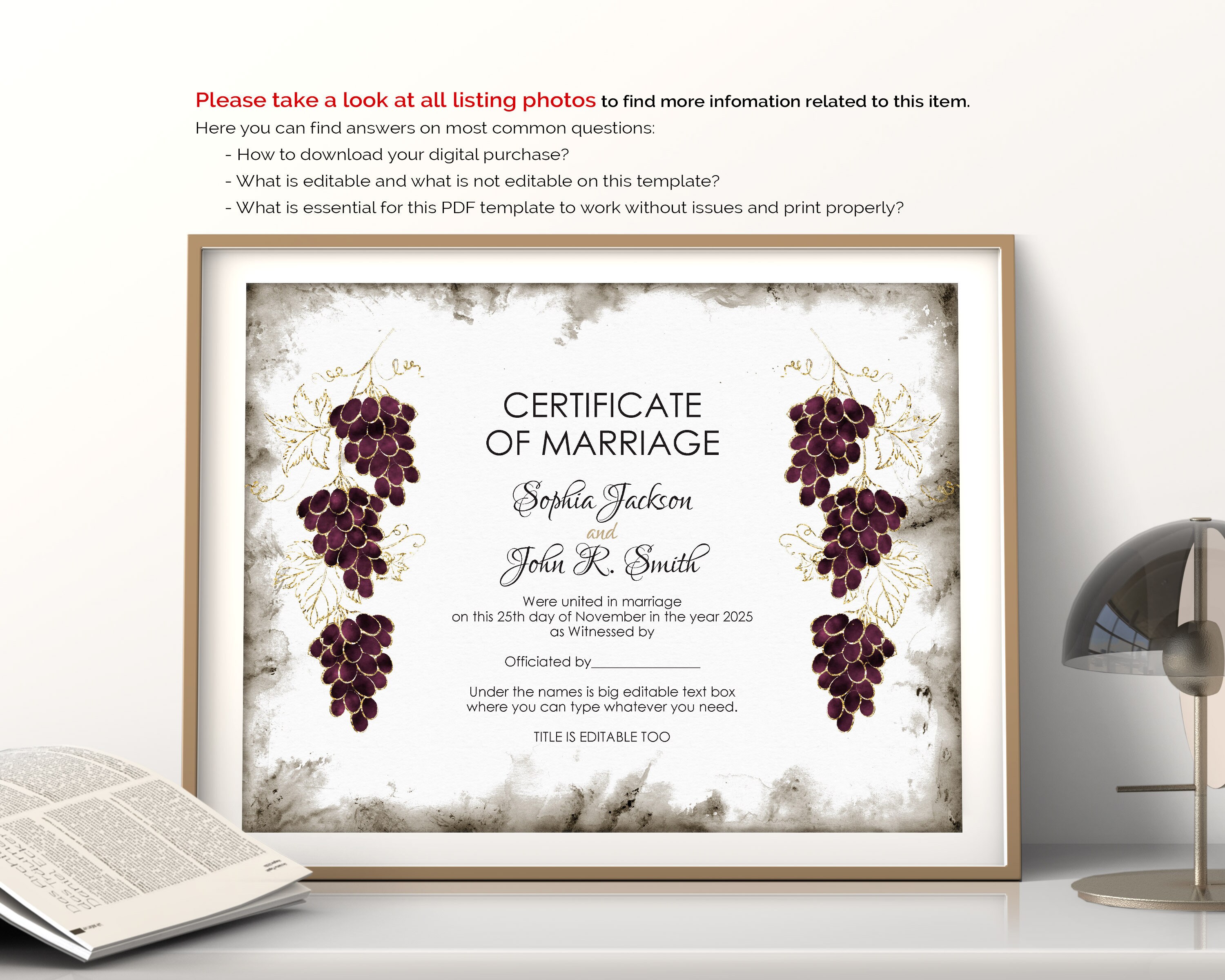 Wine Themed Certificate Multipurpose Template Editable | Etsy