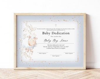 Baby Dedication Editable Presentation Certificate Template Printable Baptism Keepsake Certificate Baby Boy Christening Download Jet276