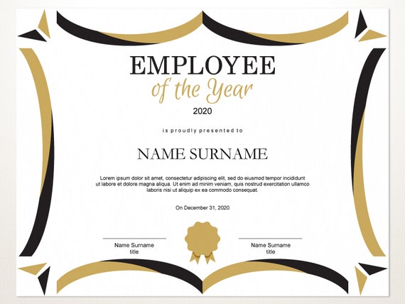 Employee of the YEAR Editable Template Editable Award Employee | Etsy