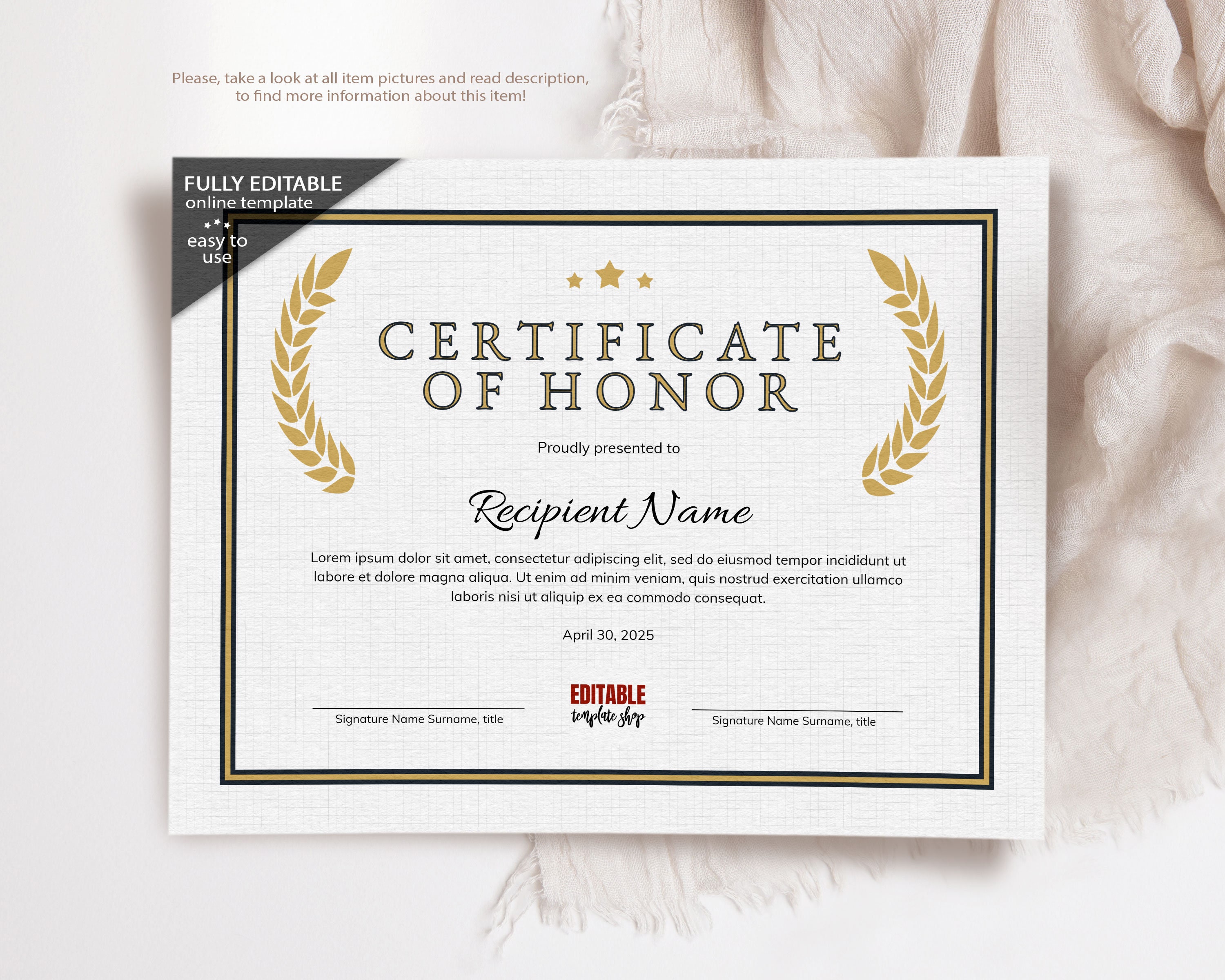 Certificate Of Honor Template