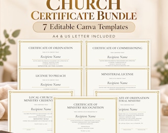 Ordination Certificate Bundle, Ministerial License, License to Preach, Editable Canva Ministry Templates, Church Certificates Download
