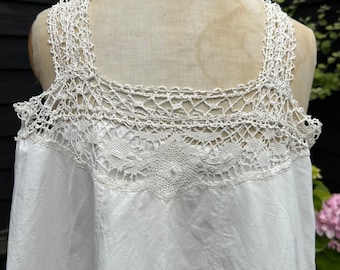 antique 1920s  white cotton slip petticoat nightgown